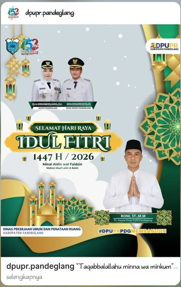Dinas Pekerjaan Umum Kabupaten Pandeglang, Mengucapkan Selamat Hari Raya Idul Fitri 1447 H